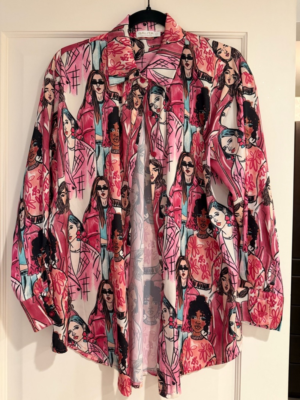 Galita Pink Illustrated Women’s Button-Up Blouse